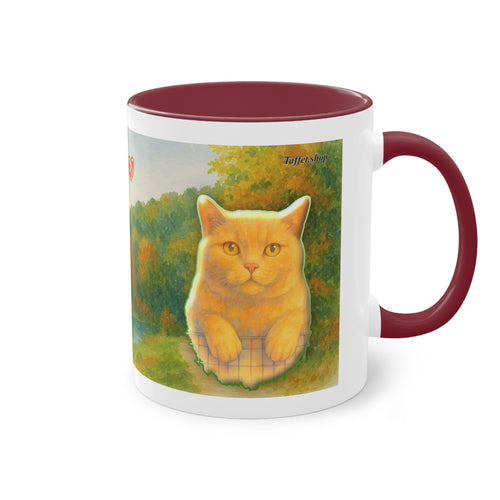 Tasse – Rote Katze mit Bäumen und blauem Himmel im Aquarell-Stil, 325 ml