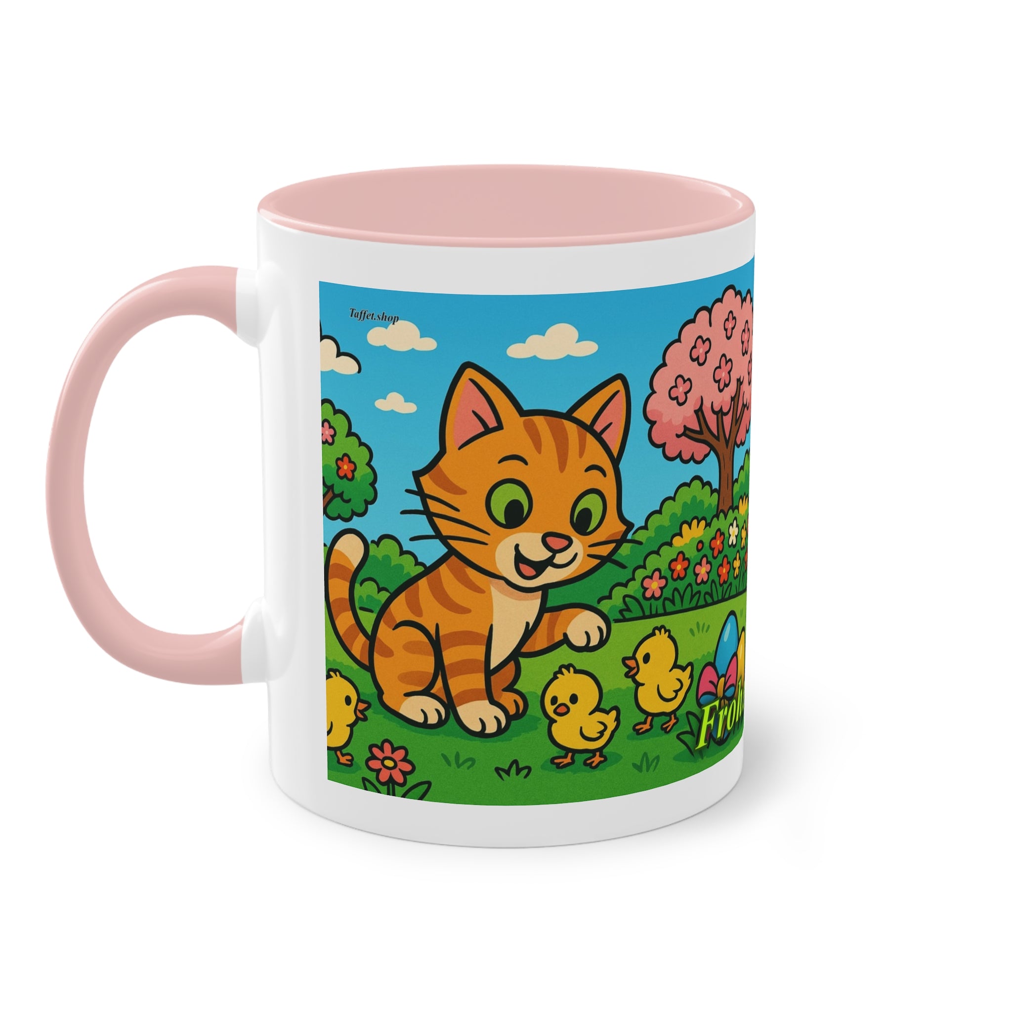 Mug – “Cat &amp; Chicks”, Easter/Spring, 325 ml