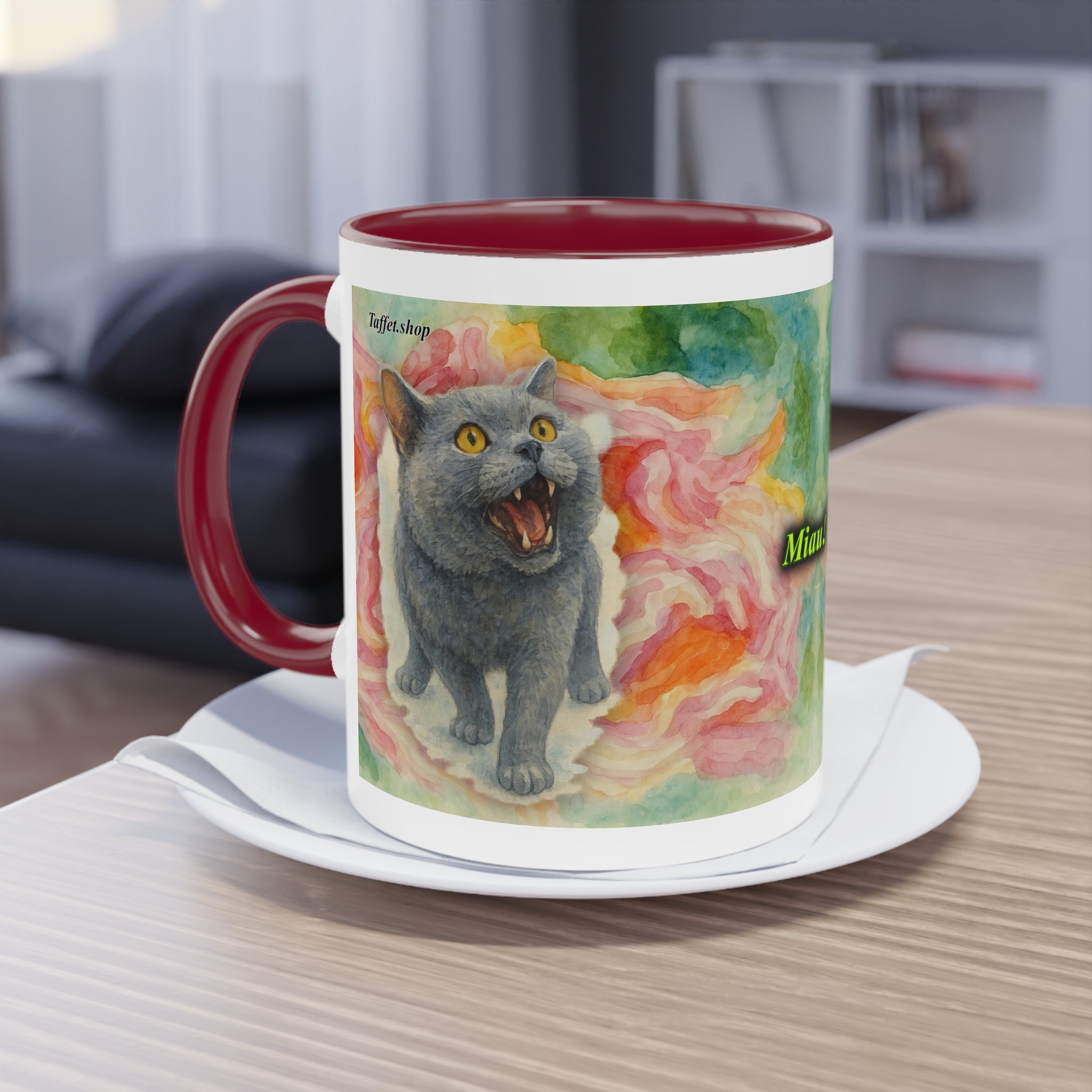 Mug – Cat BKH/BSH with flower in watercolor style, 325 ml