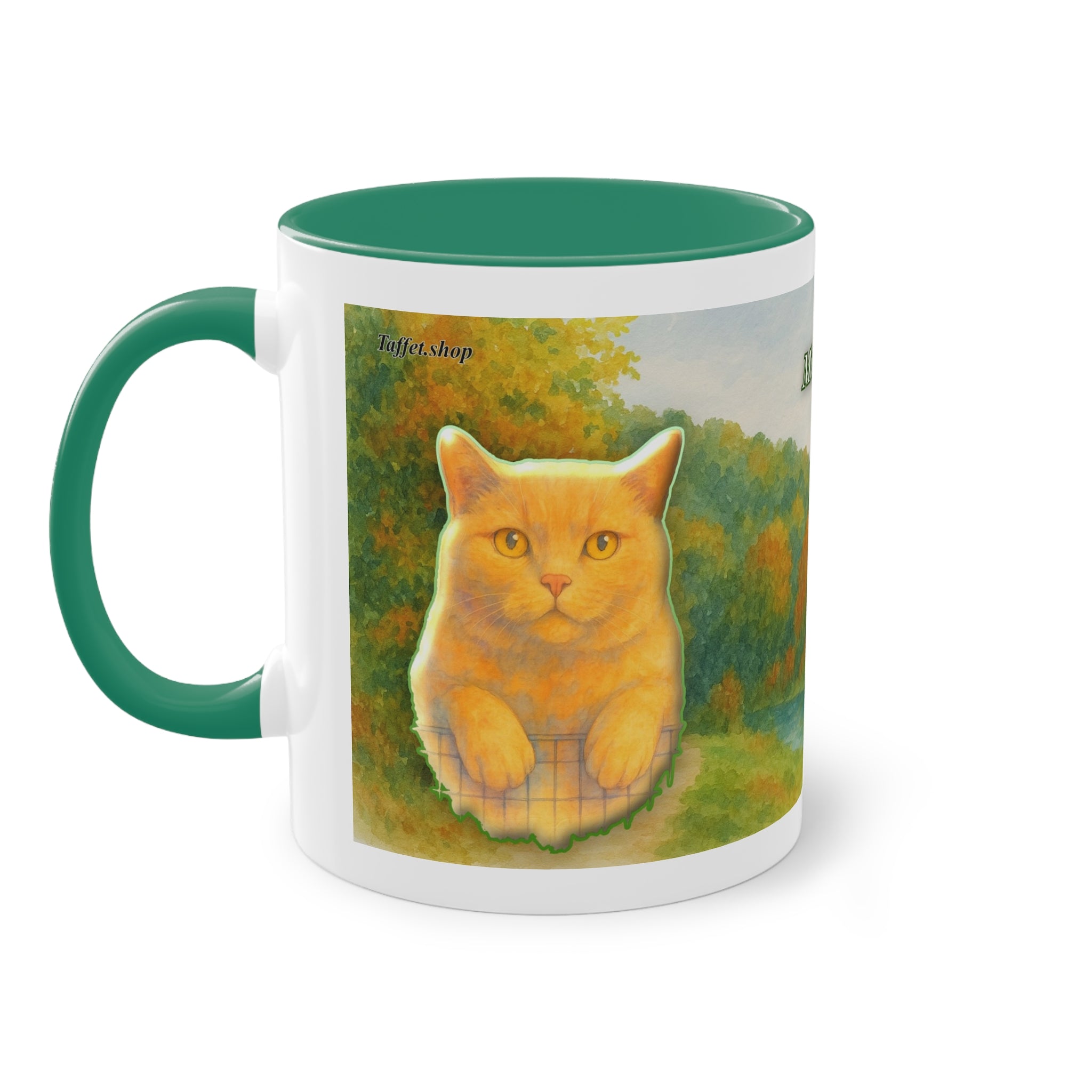Mug – Red cat with trees and blue sky in watercolor style, 325 ml
