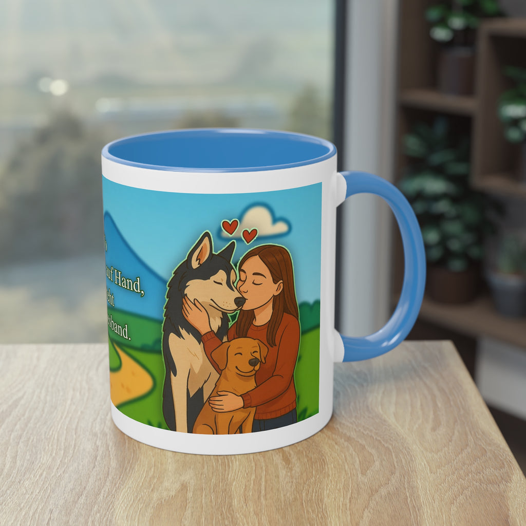 Mug – “Dog and Cat Love with Wife” in comic style, 325 ml