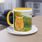 Mug – Red cat with trees and blue sky in watercolor style, 325 ml