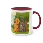 Mug – “Dog and Cat with Hearts” in comic style, 325 ml