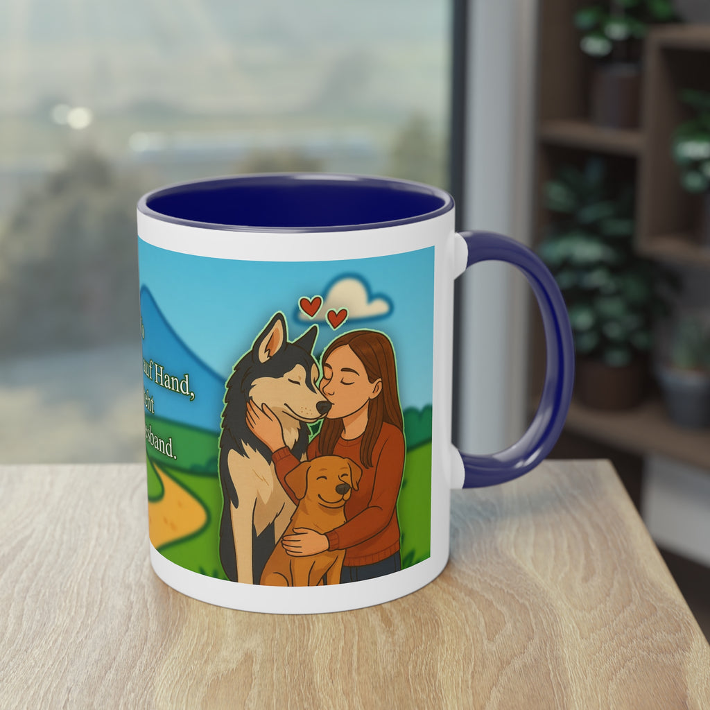 Mug – “Dog and Cat Love with Wife” in comic style, 325 ml