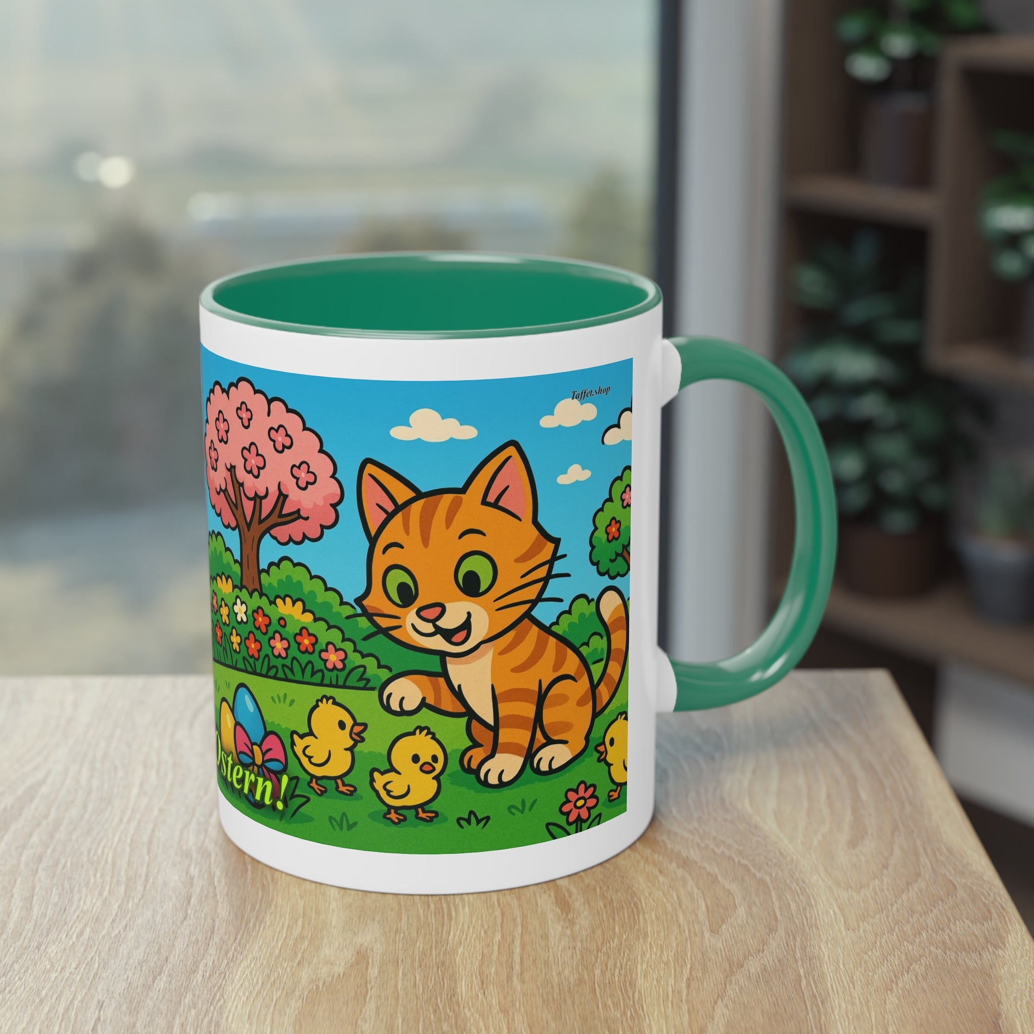 Mug – “Cat &amp; Chicks”, Easter/Spring, 325 ml
