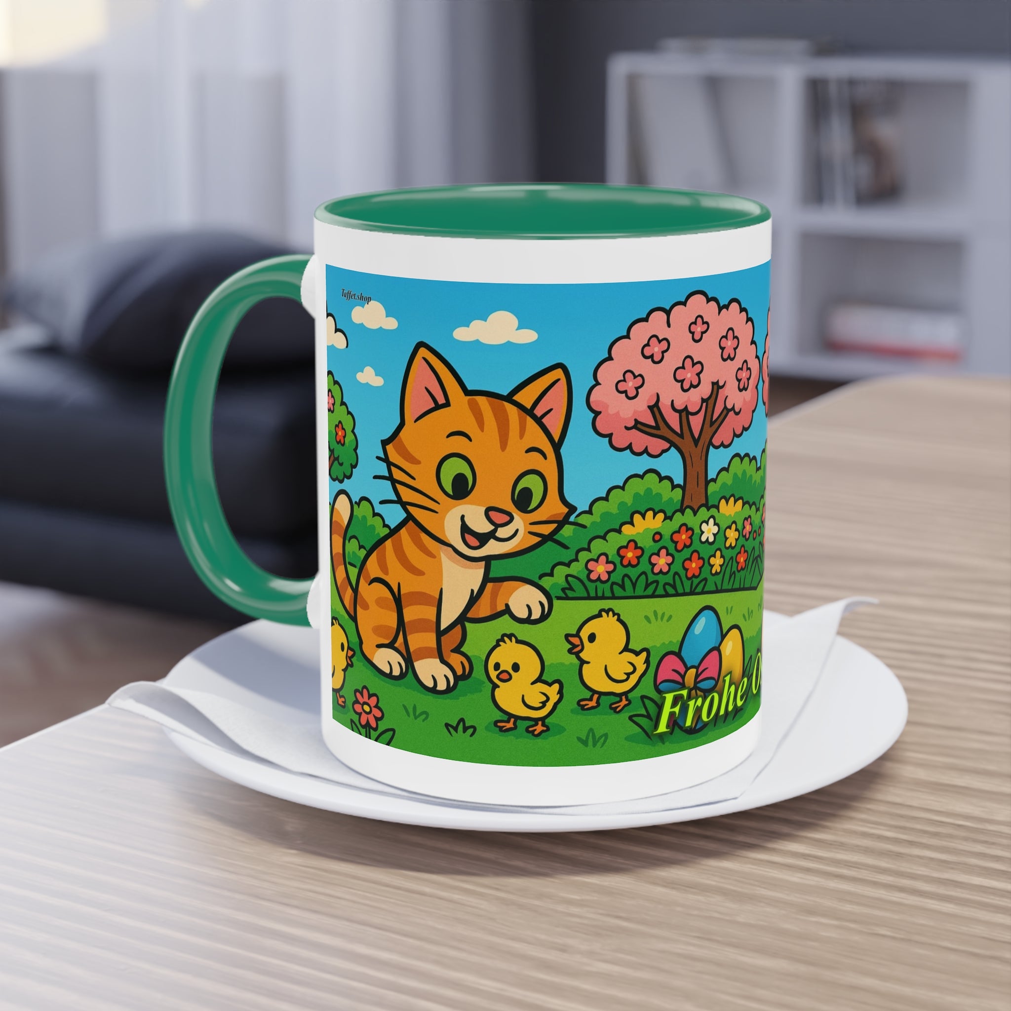 Mug – “Cat &amp; Chicks”, Easter/Spring, 325 ml