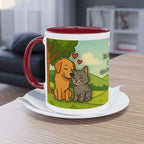 Mug – “Dog and Cat with Hearts” in comic style, 325 ml