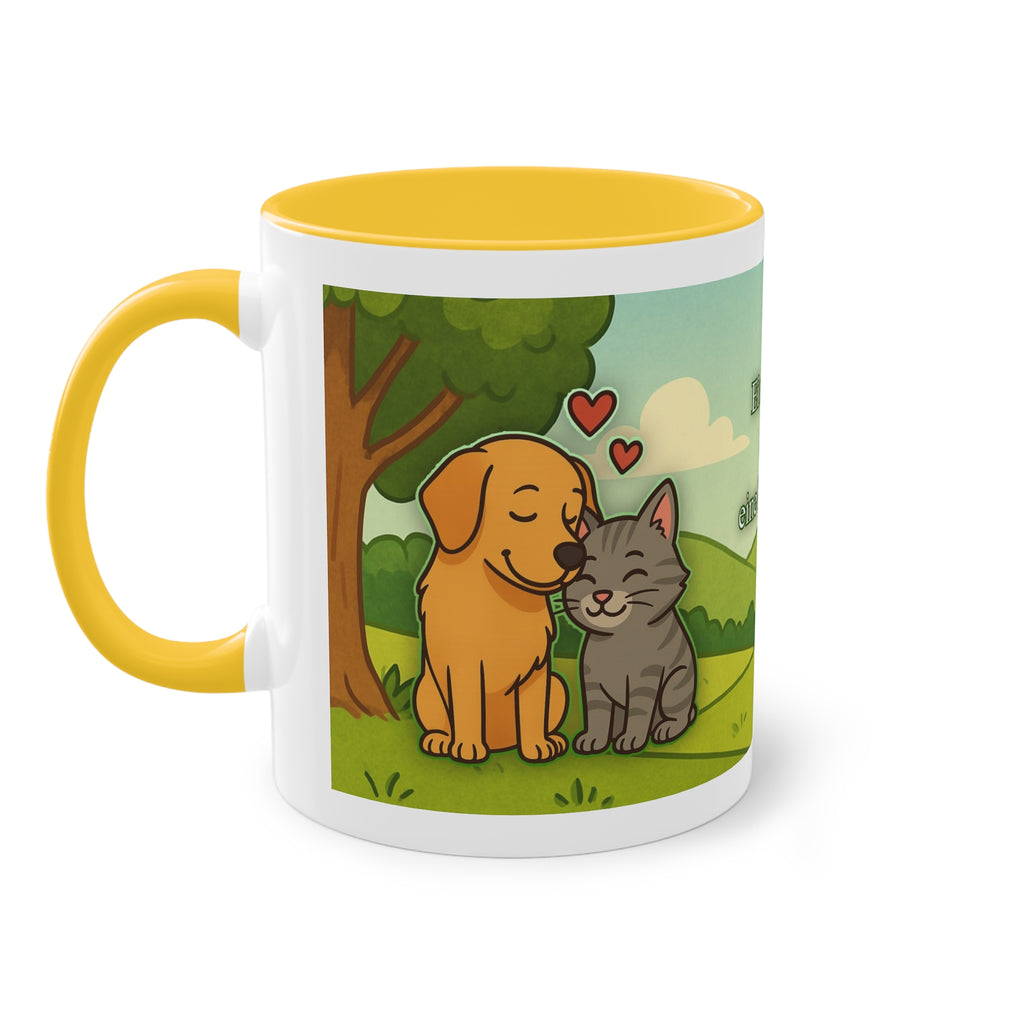 Mug – “Dog and Cat with Hearts” in comic style, 325 ml