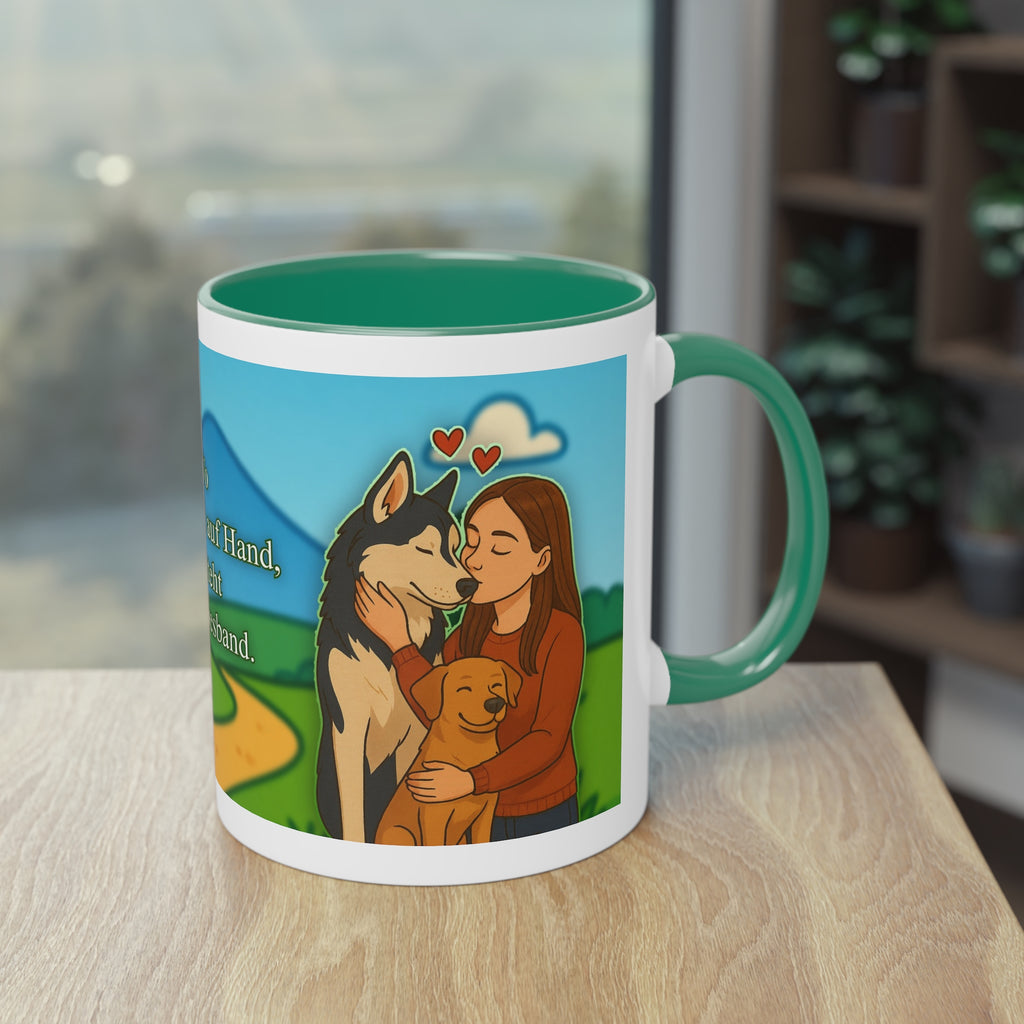 Mug – “Dog and Cat Love with Wife” in comic style, 325 ml