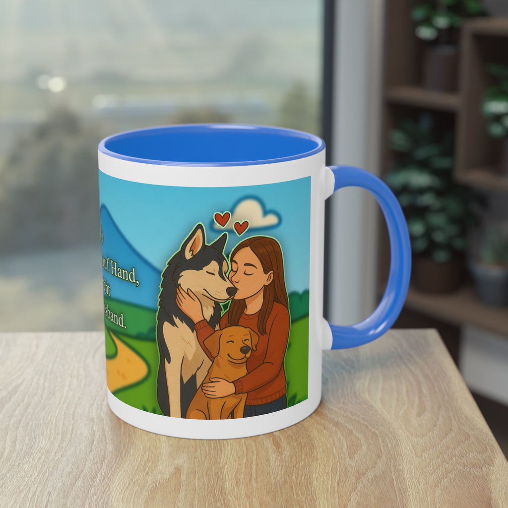 Mug – “Dog and Cat Love with Wife” in comic style, 325 ml