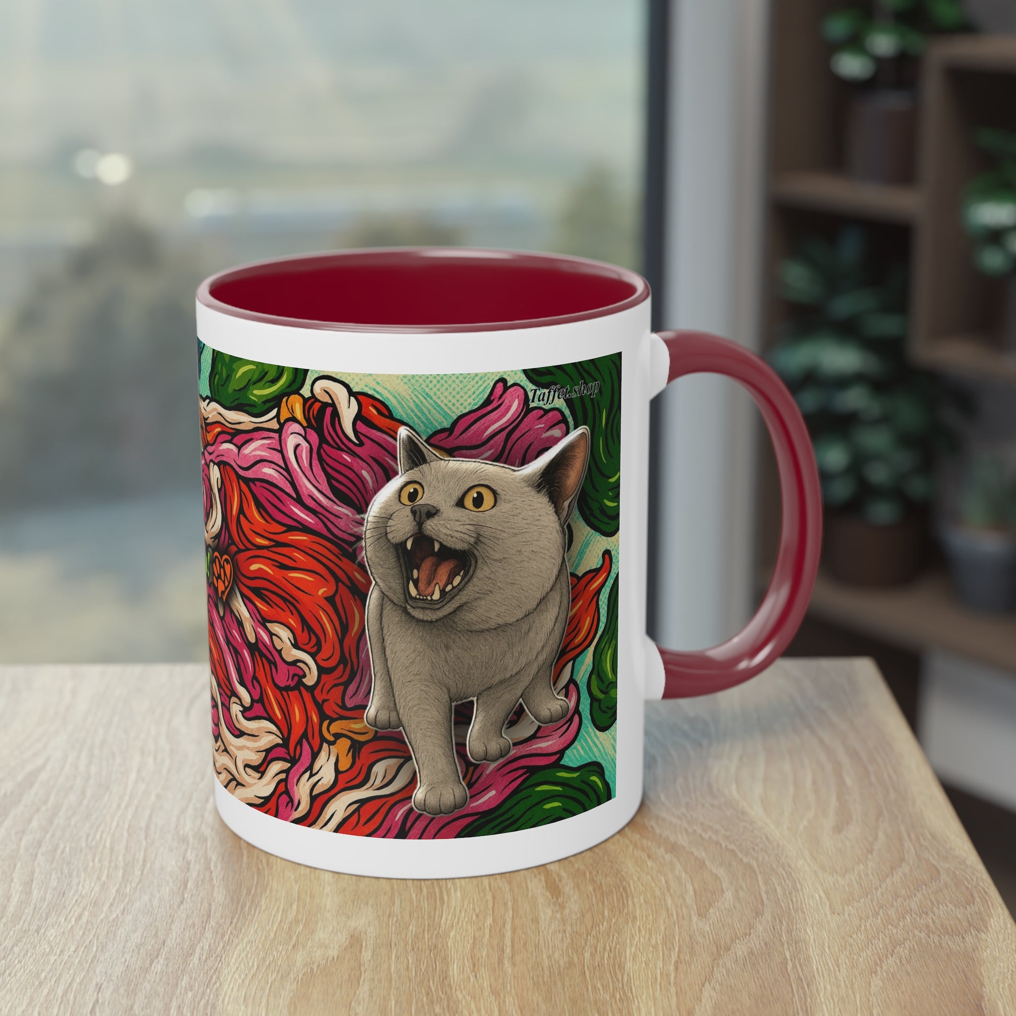 Mug – Cat BKH/BSH with flower in comic style, 325 ml