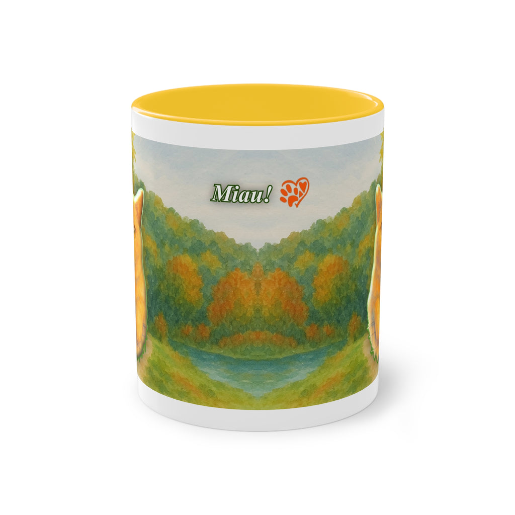 Mug – Red cat with trees and blue sky in watercolor style, 325 ml