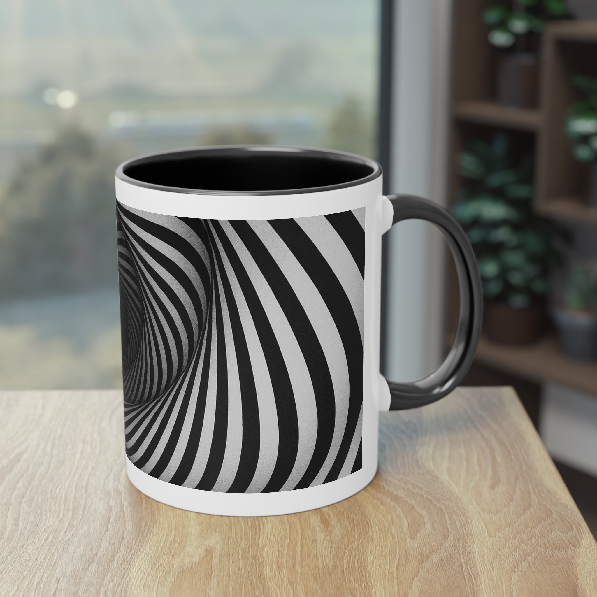 "Hypnotic Spiral" designer mug from the "Black &amp; White" collection by Taffet.shop, 325 ml