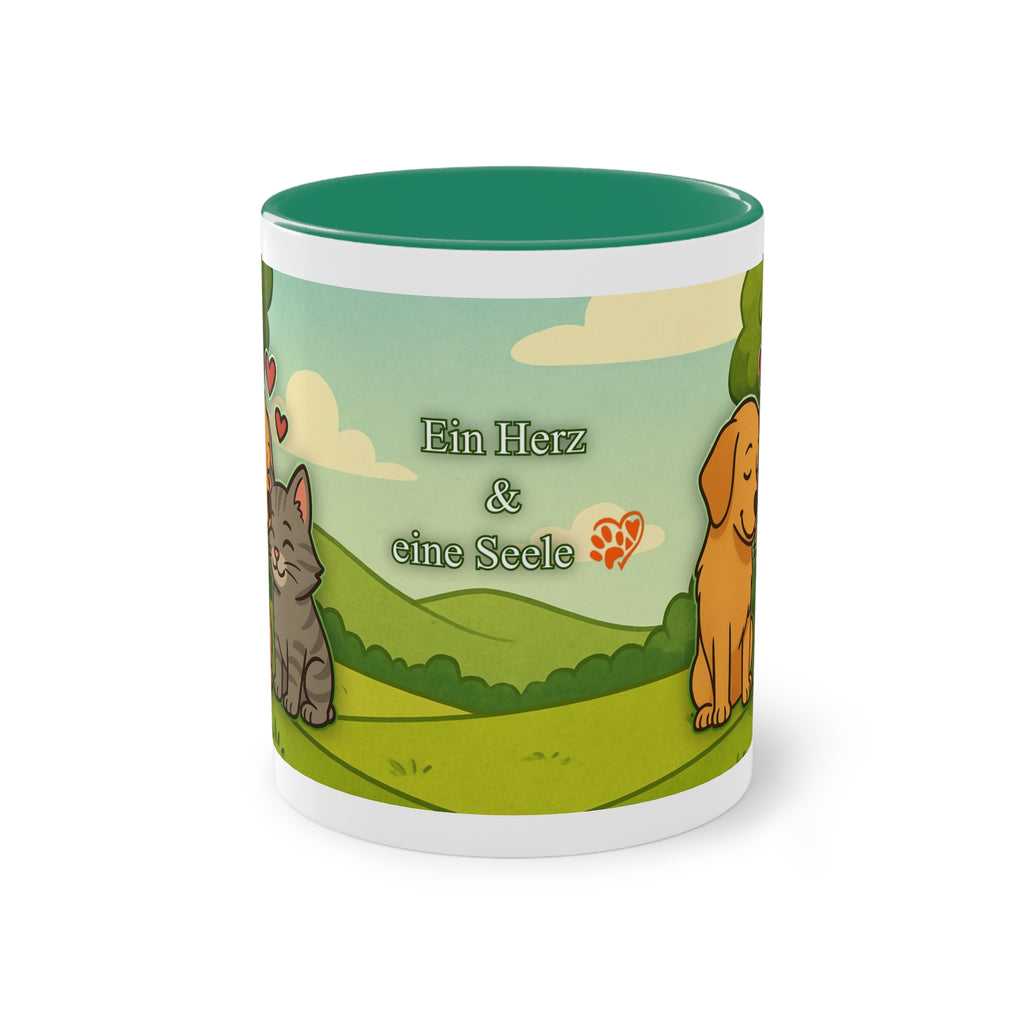 Mug – “Dog and Cat with Hearts” in comic style, 325 ml
