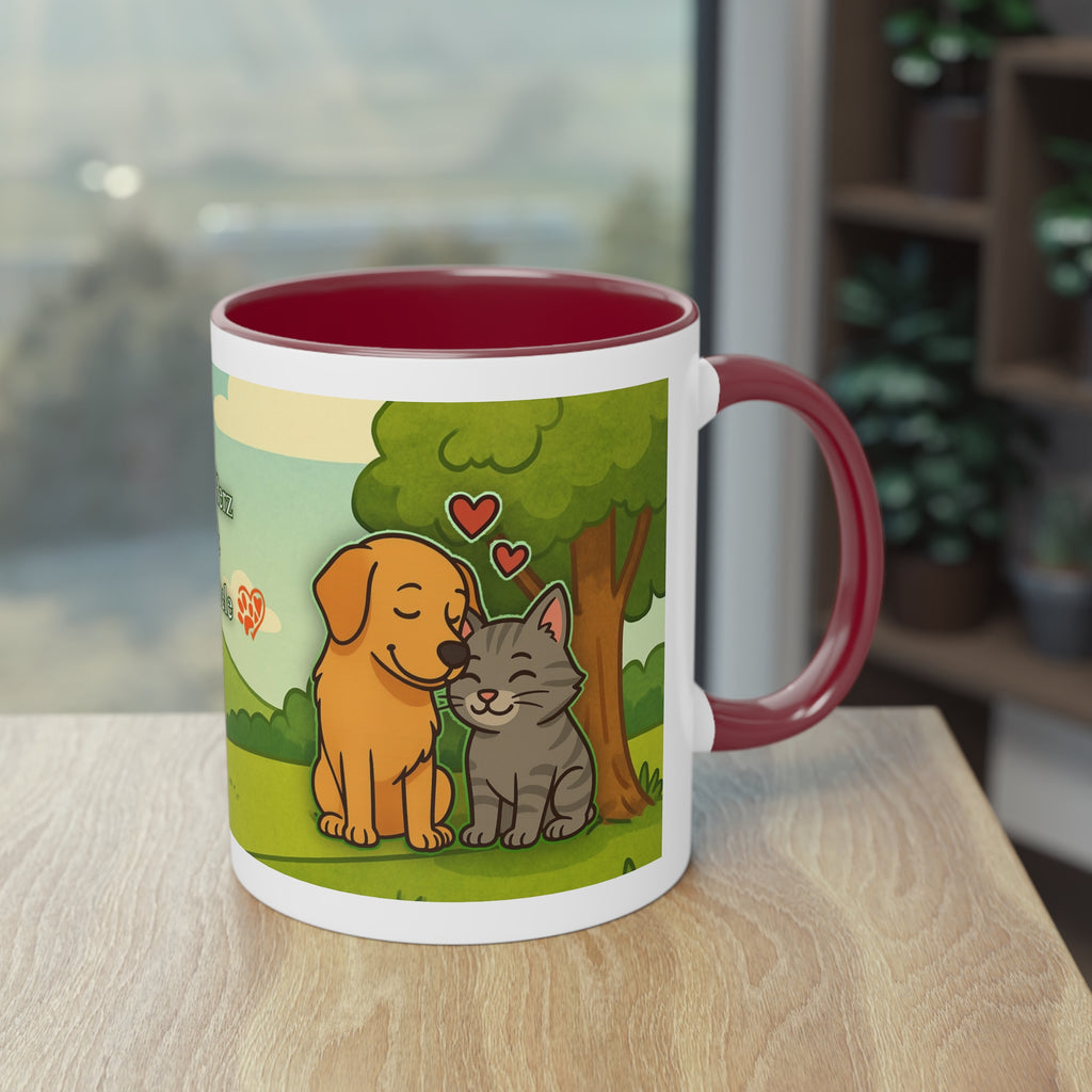 Mug – “Dog and Cat with Hearts” in comic style, 325 ml