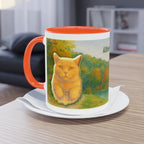 Mug – Red cat with trees and blue sky in watercolor style, 325 ml