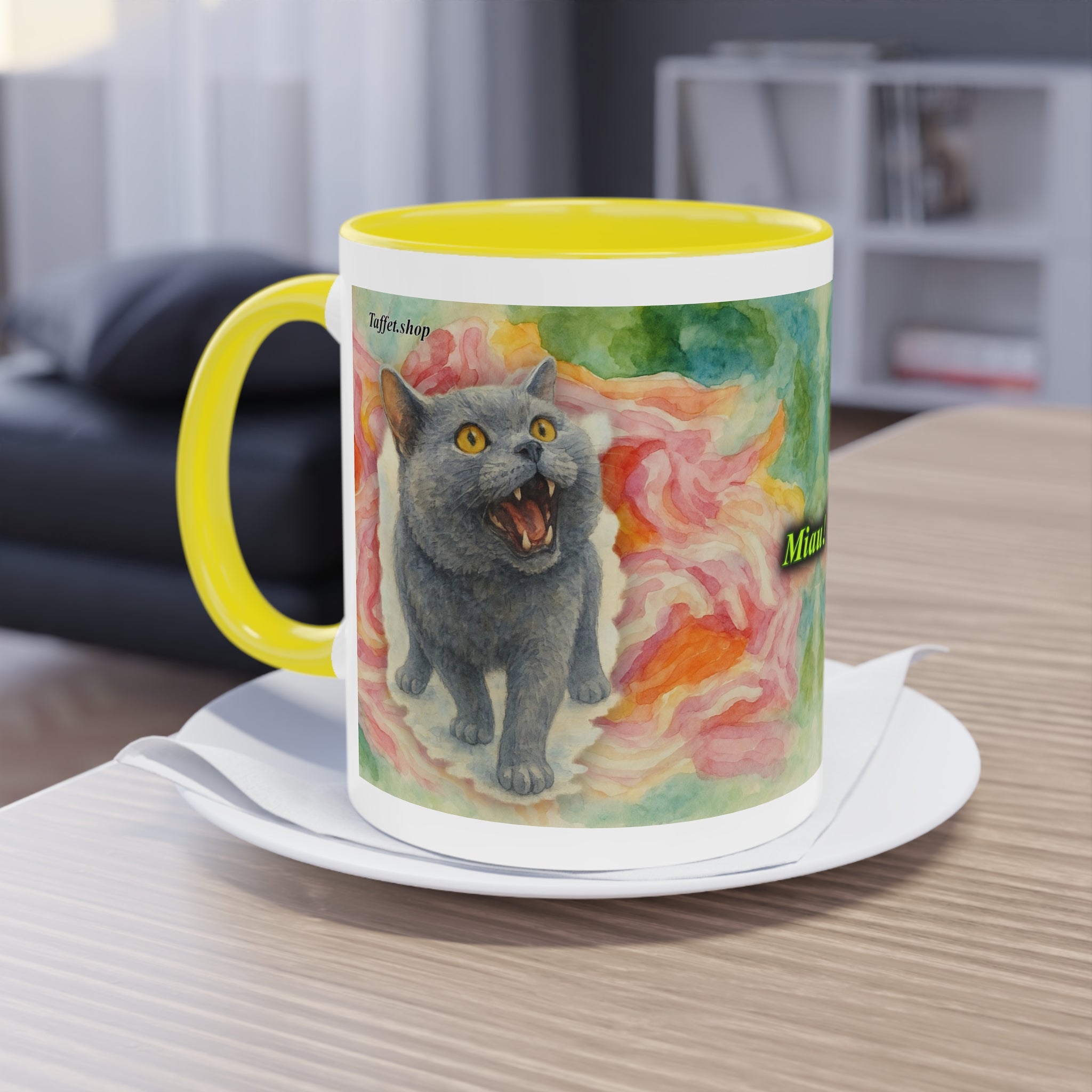 Mug – Cat BKH/BSH with flower in watercolor style, 325 ml