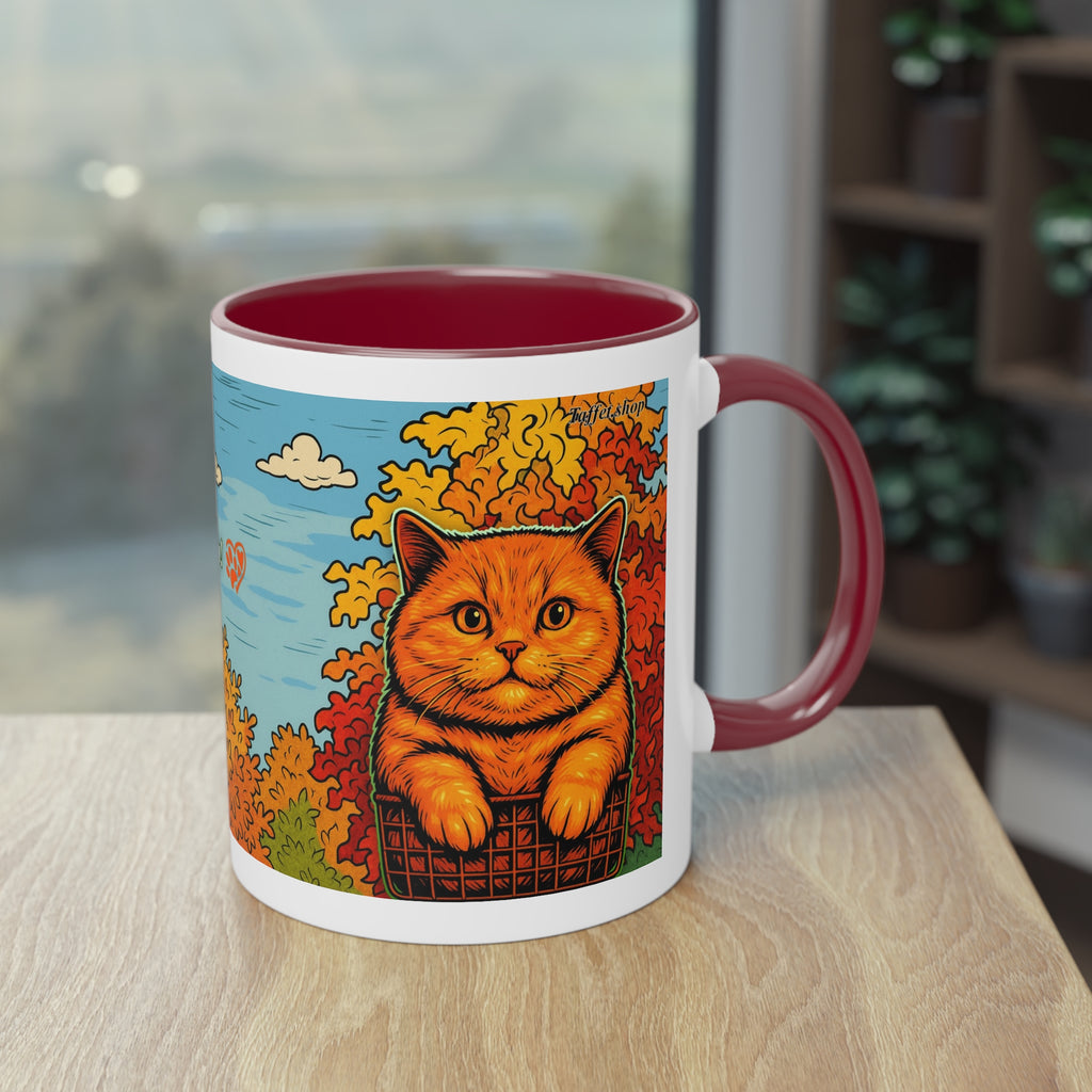 Mug – Red cat with trees and blue sky in comic style, 325 ml 