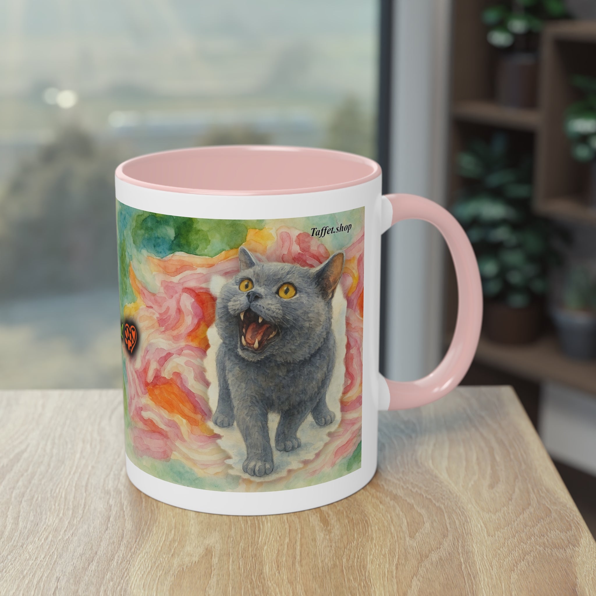 Mug – Cat BKH/BSH with flower in watercolor style, 325 ml