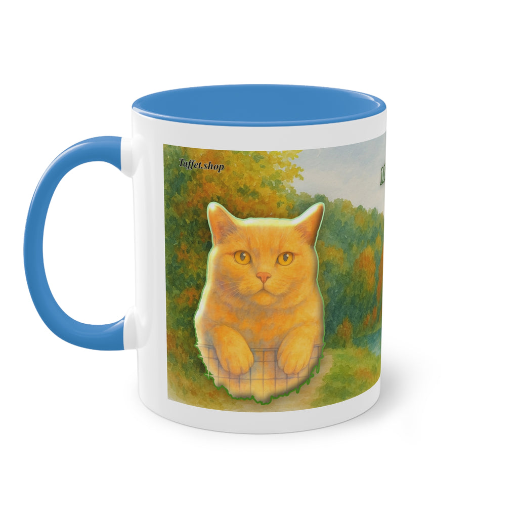 Mug – Red cat with trees and blue sky in watercolor style, 325 ml