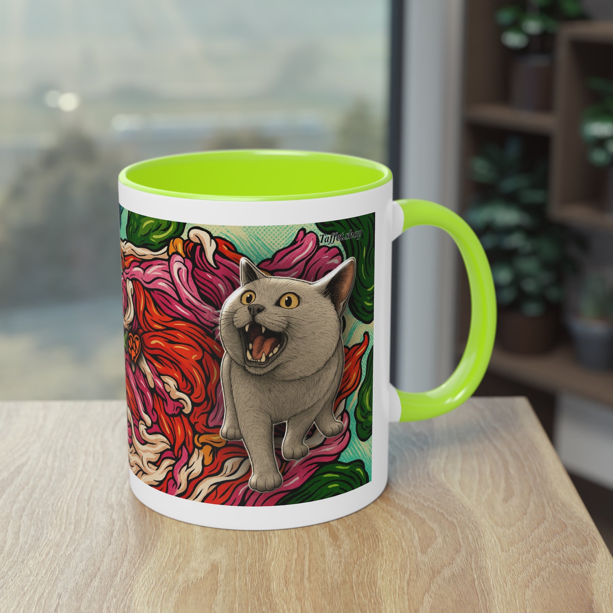 Mug – Cat BKH/BSH with flower in comic style, 325 ml