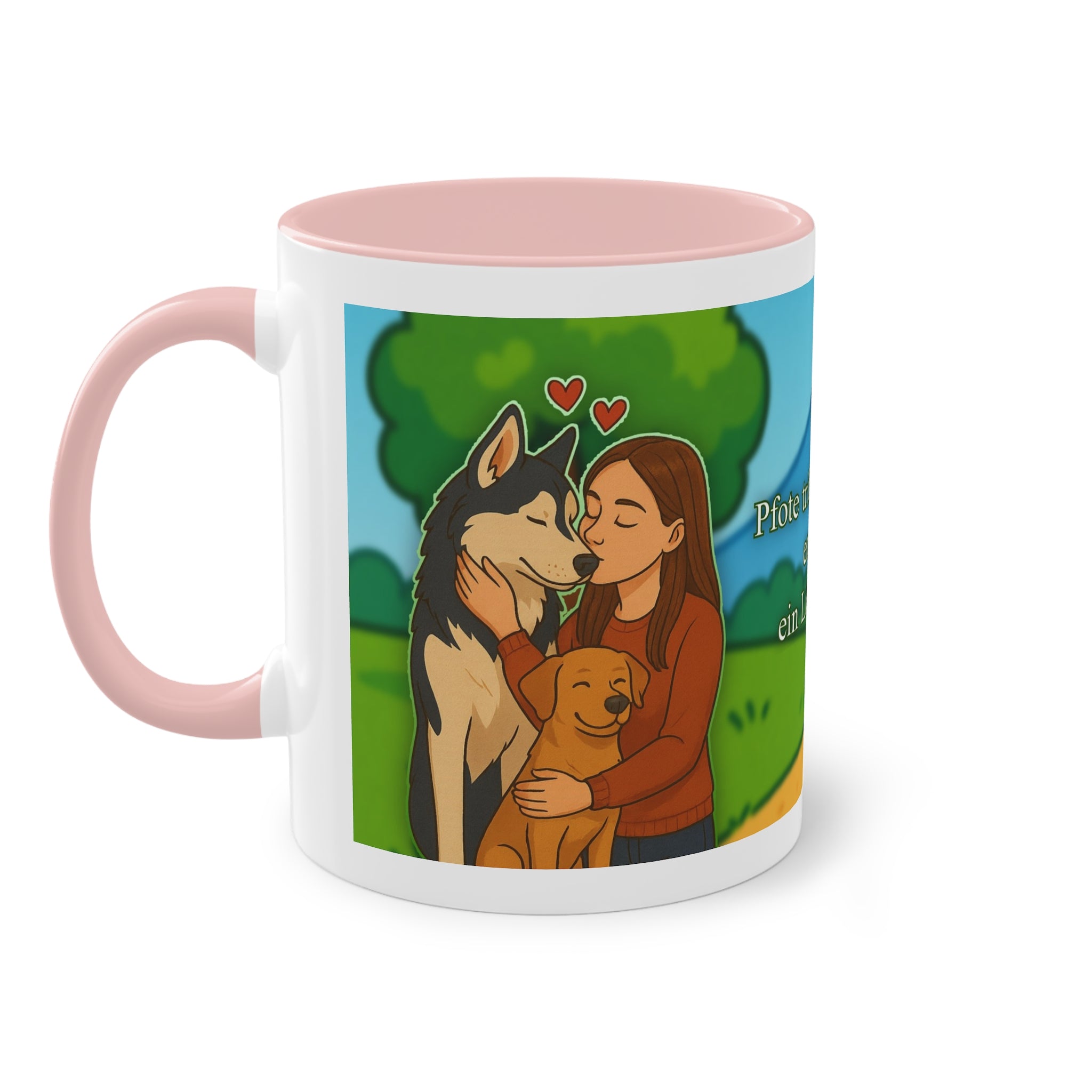 Mug – “Dog and Cat Love with Wife” in comic style, 325 ml