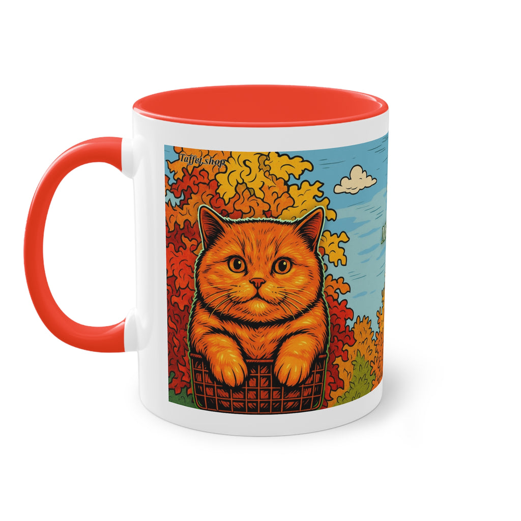 Mug – Red cat with trees and blue sky in comic style, 325 ml 