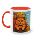 Mug – Red cat with trees and blue sky in comic style, 325 ml 