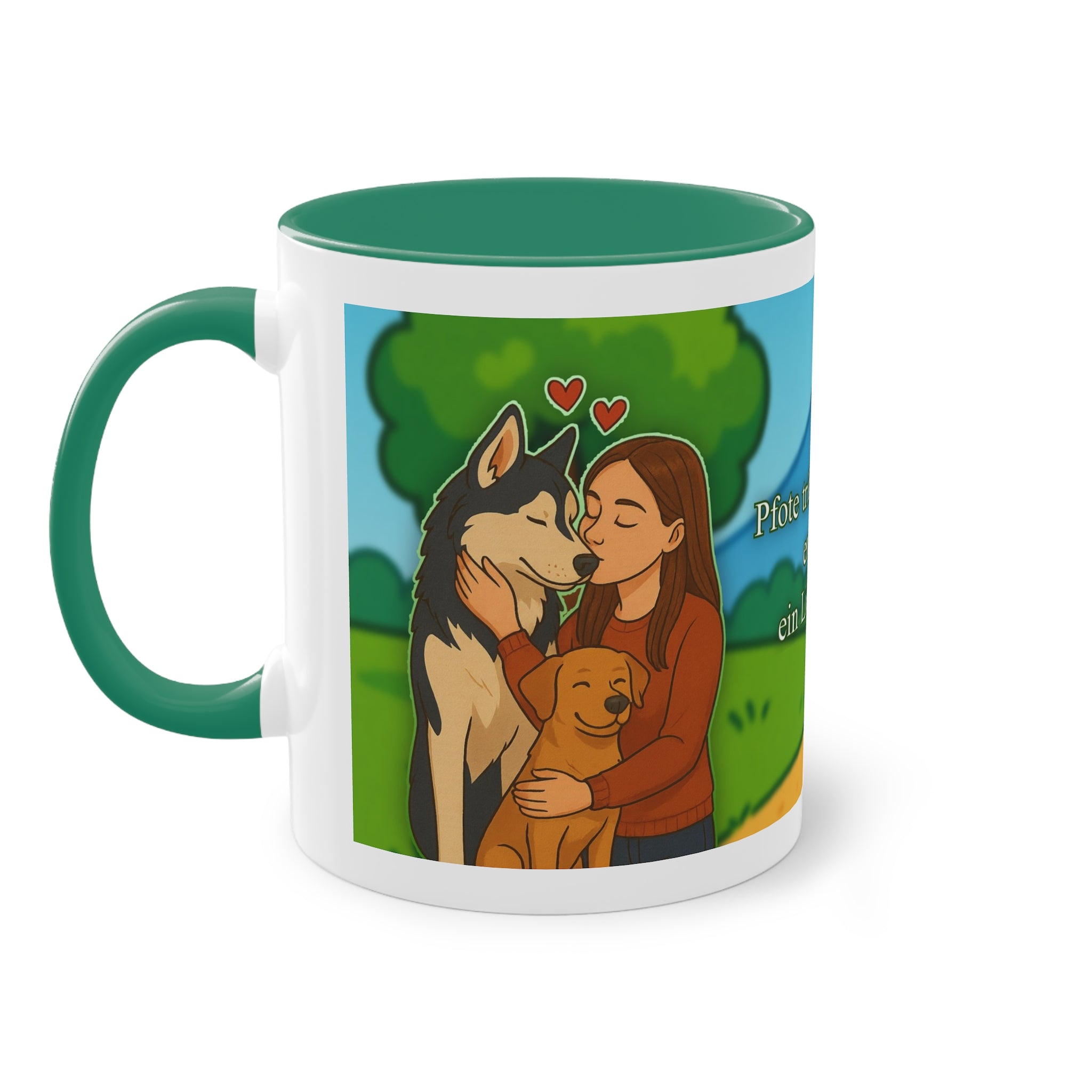 Mug – “Dog and Cat Love with Wife” in comic style, 325 ml