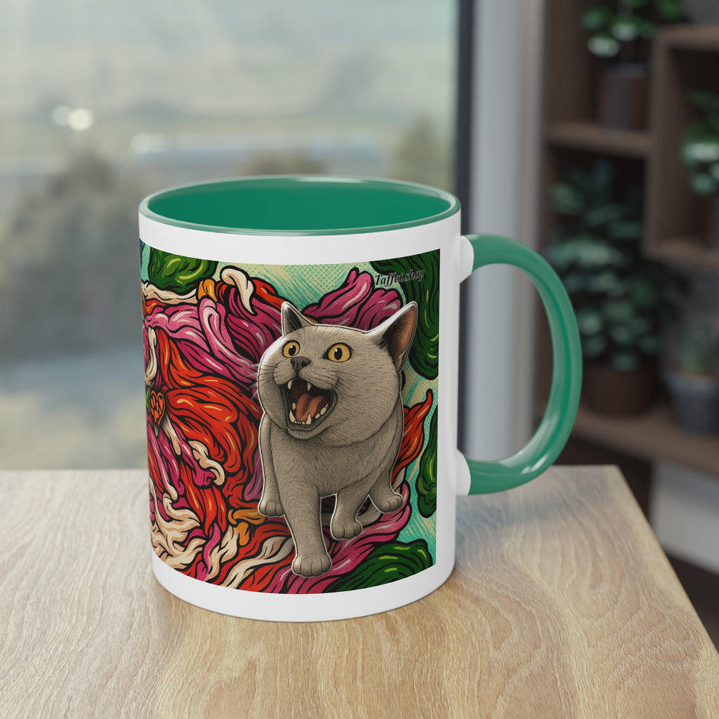 Mug – Cat BKH/BSH with flower in comic style, 325 ml