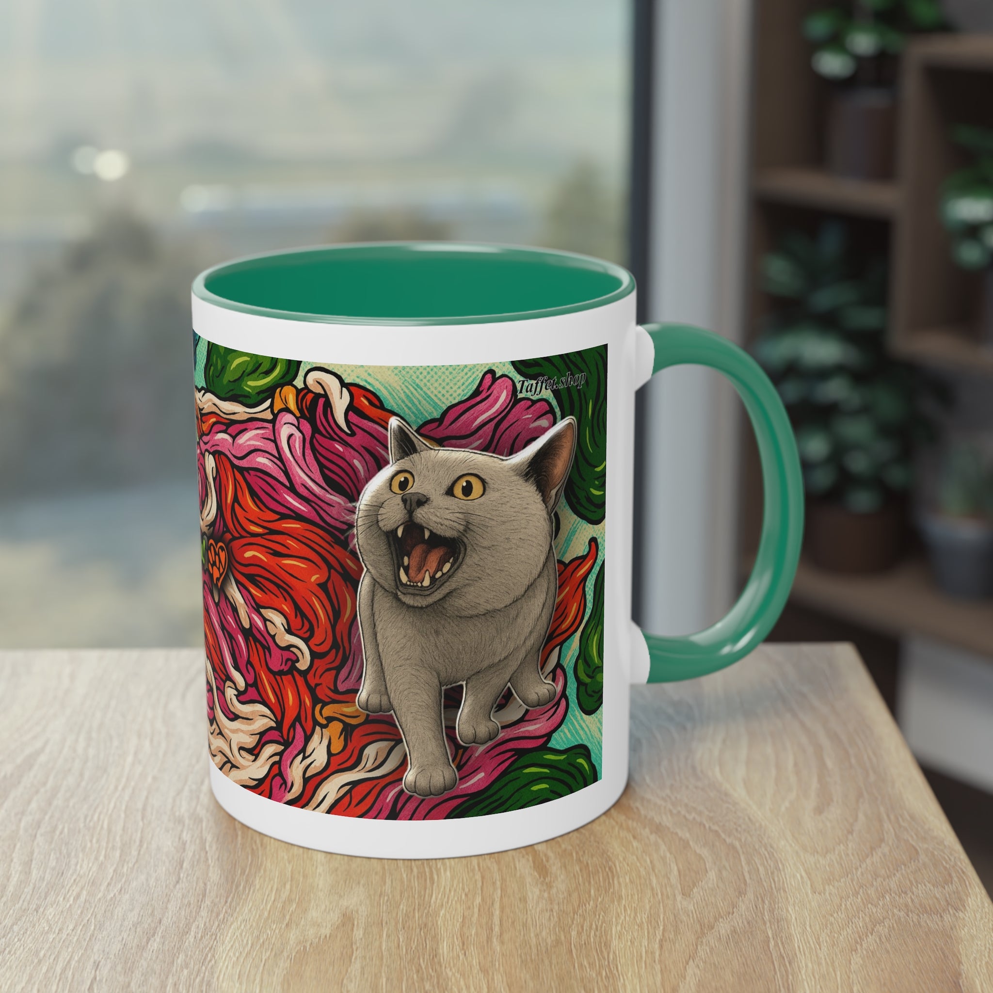 Mug – Cat BKH/BSH with flower in comic style, 325 ml